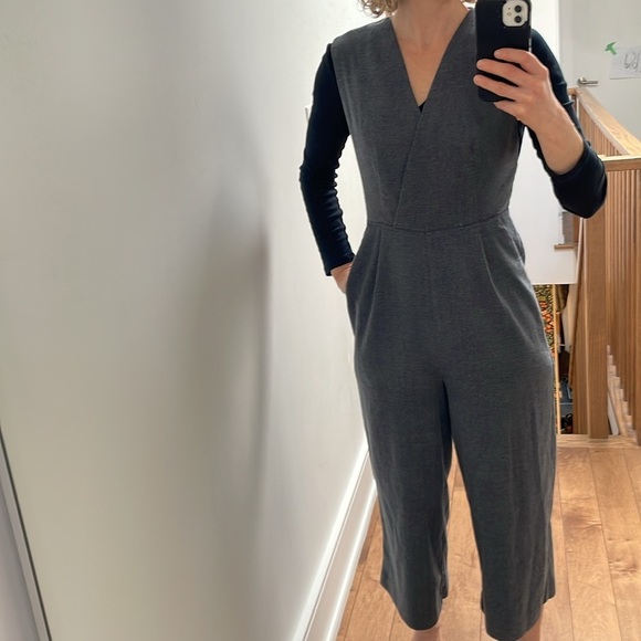 Oak & Fort herringbone tweed jumpsuit XS gray sleeveless wide leg pant suit - Picture 4 of 16